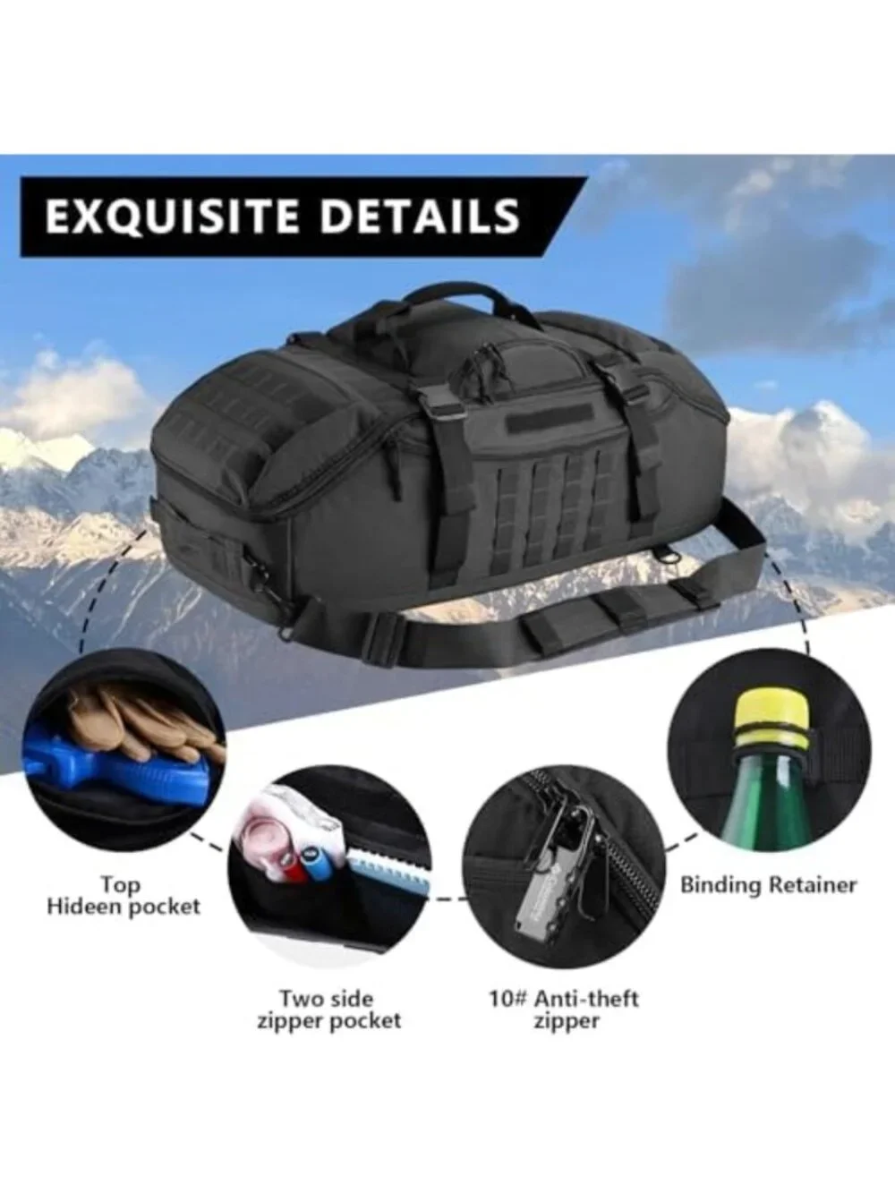 Large 65L Tactical Duffle Bag & Backpack, 3-in-1 MOLLE Pack for Gym & Outdoors